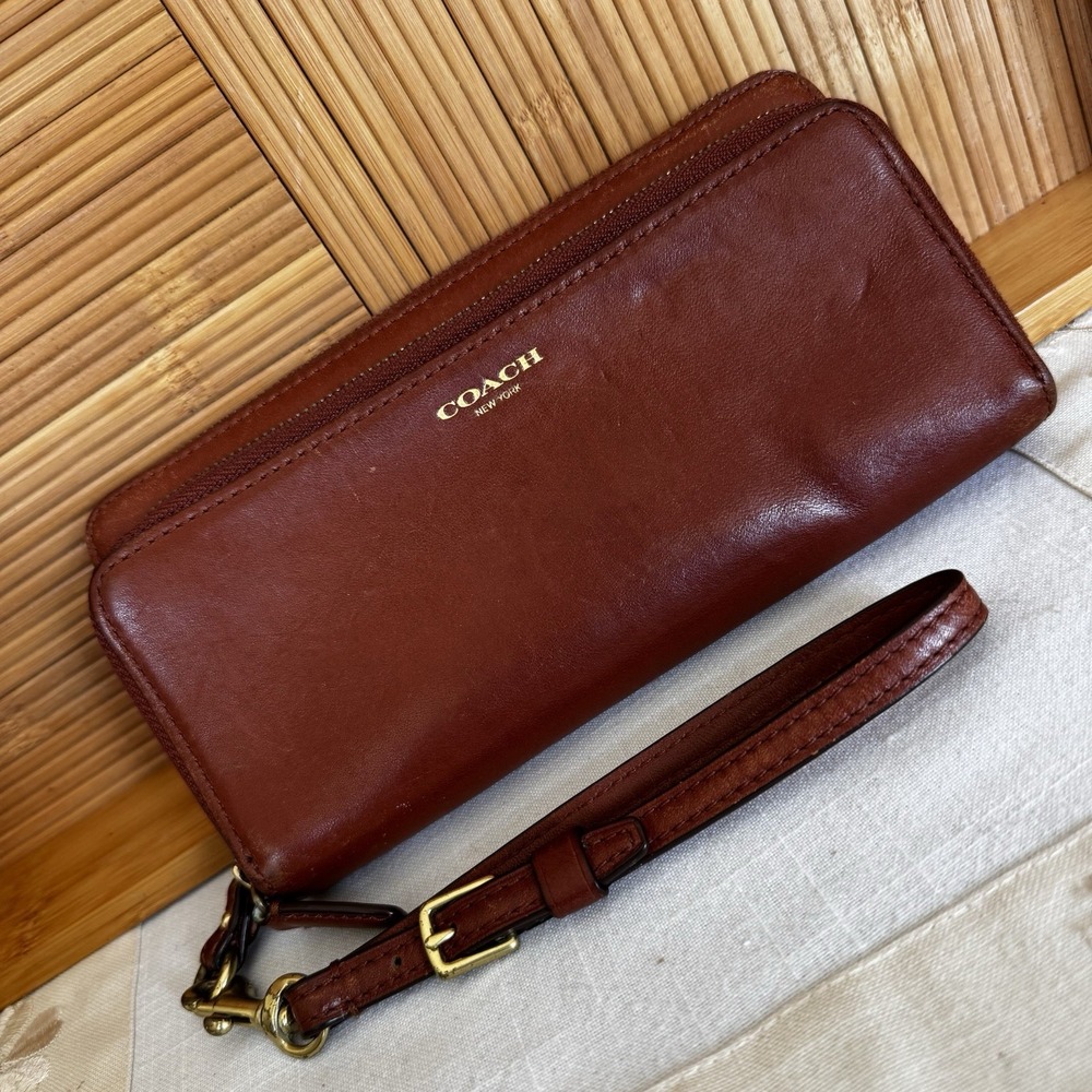 Coach Leather Double Zip Accordion Wallet Wristlet